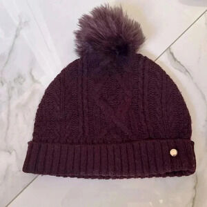 Ted Baker purple Cable knitted pom-pom  beanie